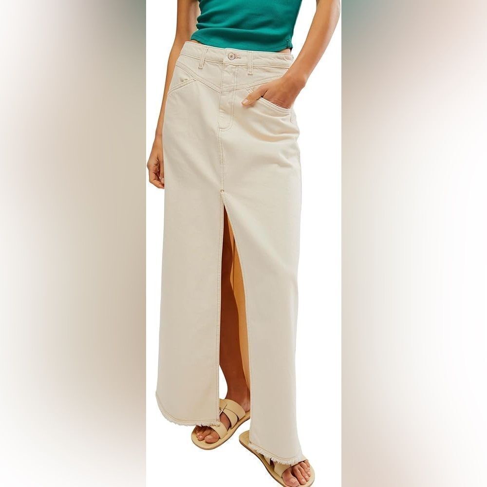 Free People We The Free Women's Come As You Are Denim Maxi Skirt Size 2 - Picture 5 of 12